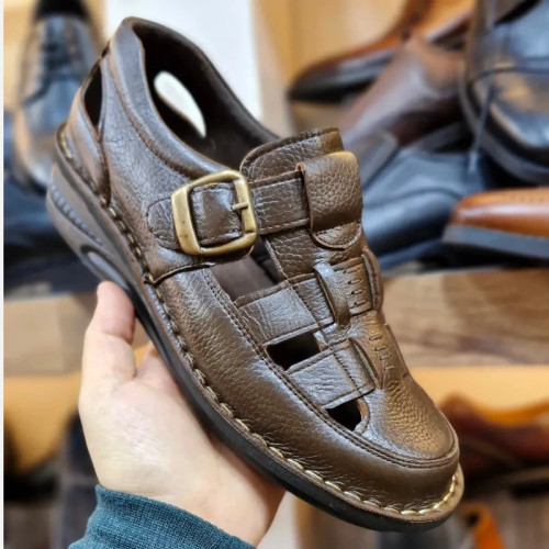 کفش تابستانی مردانه چرم تبریز مدل جلو بسته