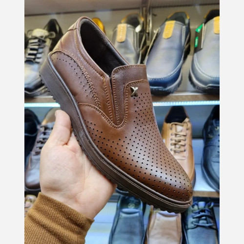 کفش تابستانی سوراخ دار مردانه تمام چرم مدل نوین