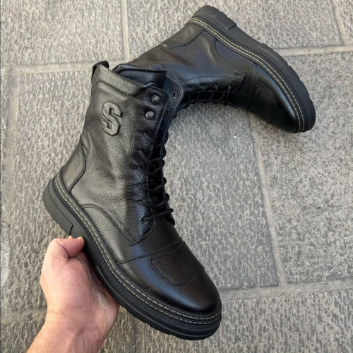 بوت ساق دار تمام چرم شمس مدل سوبارو3 تبریز بازیره لاستیک باکیفیت